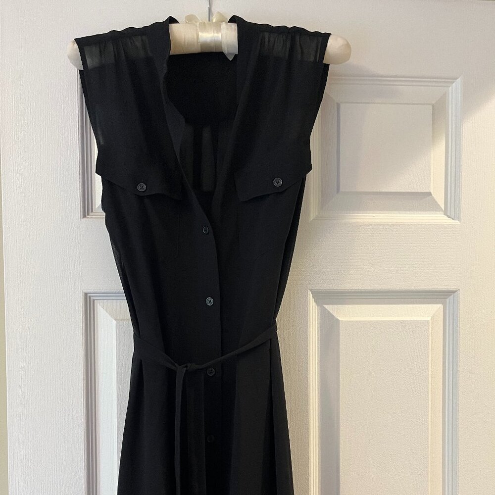 DKNYC black dress sleeveless button down sheer dress with slip
